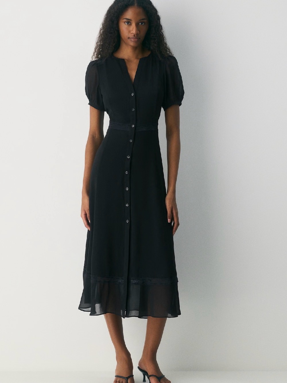 Wilfred Black Button-Front Forage Midi Dress